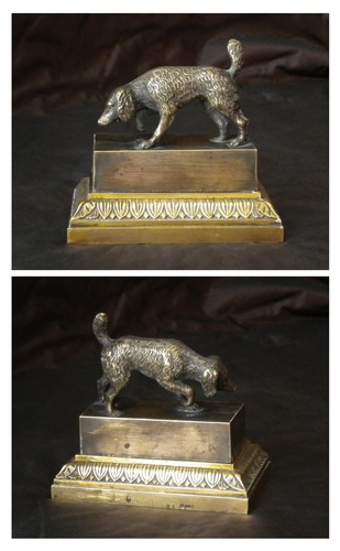 Encrier bronze chien - chien, epoque