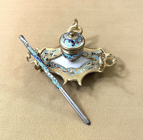 Ancien encrier porte - porte, plume