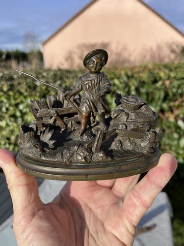 Encrier bronze pêche - en,