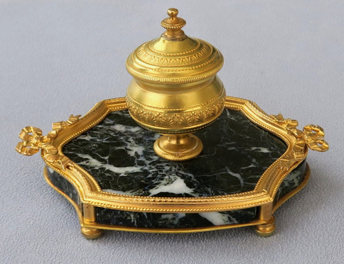 Encrier bronze doré marbre - bronze, et