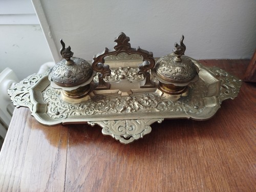 Encrier double ancien bronze - encrier,