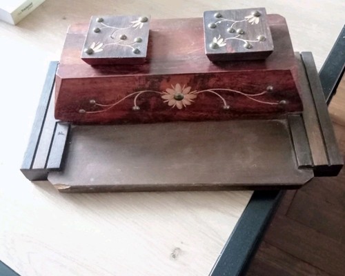 Ancien encrier double bois - ancien,